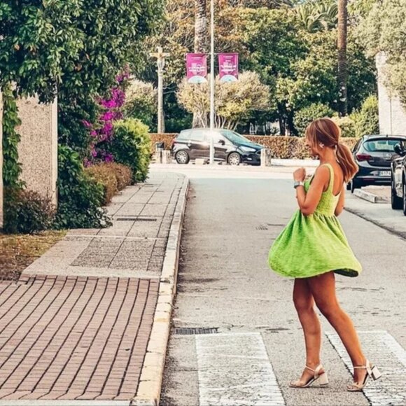 Zara Textured Weave Short Dress Bloggers Fav Green Size Medium - Picture 4 of 10